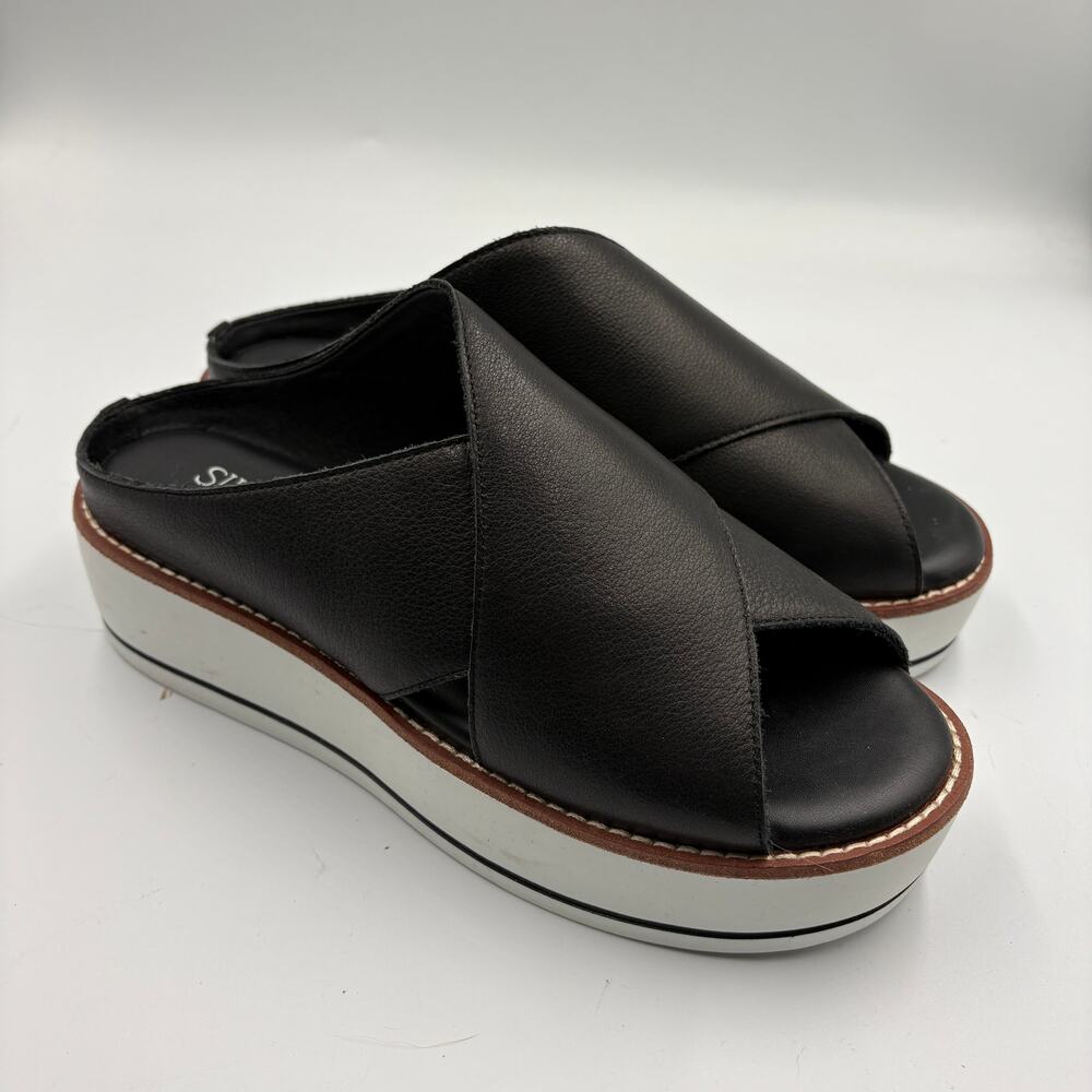 Silent D Orelia Sandals Black Criss Cross Leather Shoes Platform Wedge 38 7.5